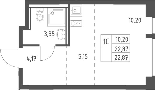 Студия, 22.87 м², 4/13 этаж, ЖК «Квартал Ивакино»