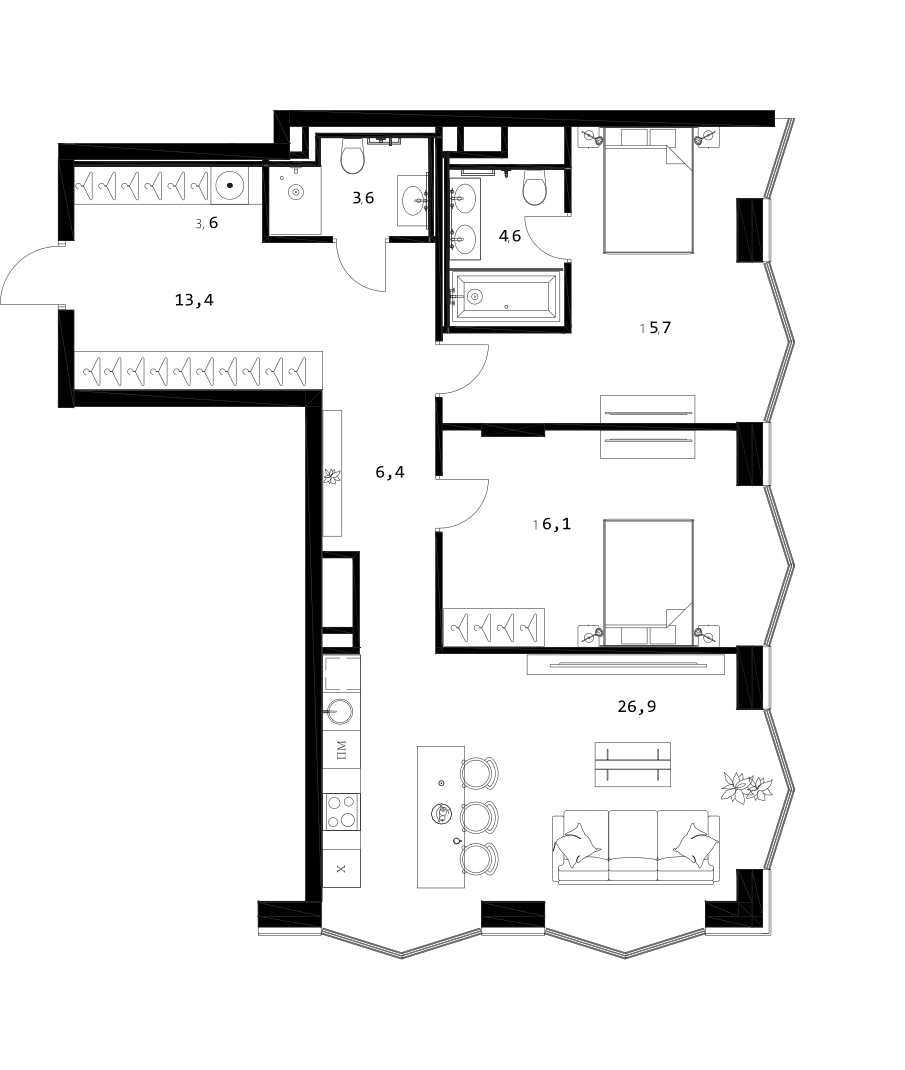 3-комн. A. Residence