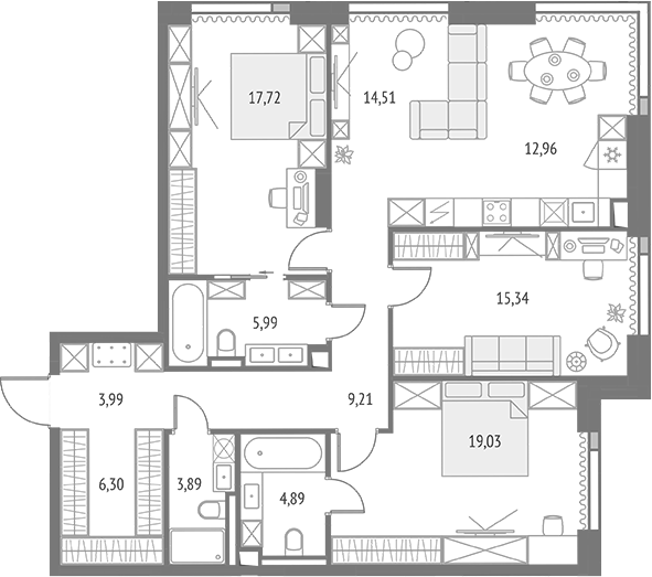 4+ комнаты, 113.83 м², 6/19 этаж, ЖК «Апсайд Тауэрс»