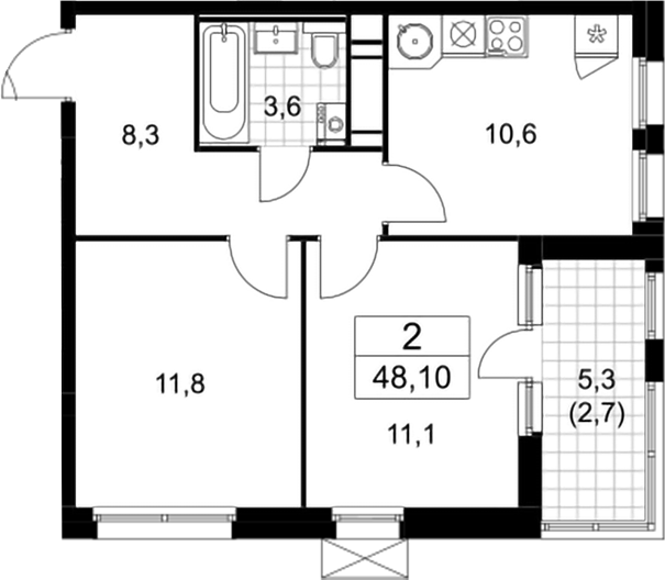 2-комн., 45.4 м², 17/17 этаж, ЖК «Скандинавия»