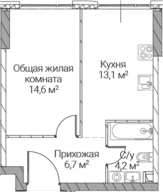 1-комн., 38.6 м², 5/51 этаж, ЖК «СЕЗАР СИЛИКА»