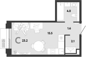 Студия, 23.2 м², 7/12 этаж, ЖК «Страна.Заречная»