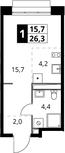 Студия, 26.3 м², 16/21 этаж, ЖК «1-й Саларьевский»