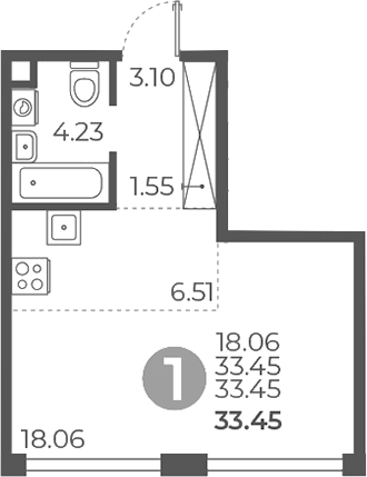 Студия, 33.45 м², 6/27 этаж, ЖК «Мневники от Гранель»
