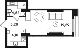 Студия, 33.49 м², 38/49 этаж, ЖК «СОЛОС»