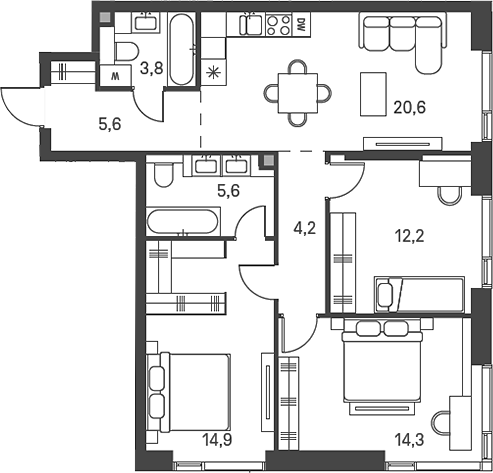 4+ комнаты, 81.2 м², 37/40 этаж, ЖК «Моментс»