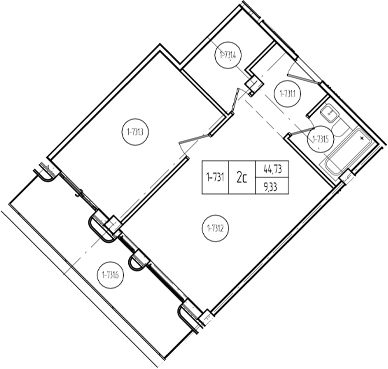 Продается 1-комн. квартира, 44.74 м²
