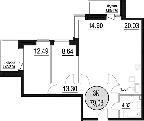 4+ комнаты, 75.07 м², 2/17 этаж, ЖК «Солнечный Парк»