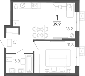 1-комн. квартира, 39.9 м² в ЖК Барса — фото 2