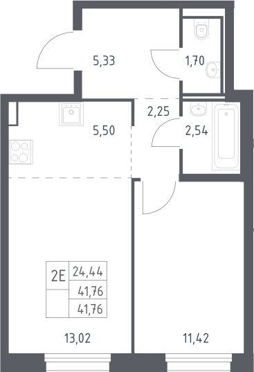 2-комн., 41.76 м², 12/12 этаж, ЖК «Квартал Строгино»