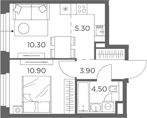 2-комн., 34.9 м², 23/23 этаж, ЖК «Белый Град»
