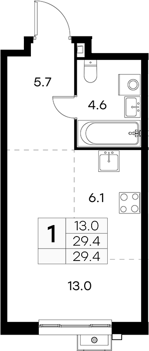 Студия, 29.4 м², 8/15 этаж, ЖК «Куркино 15»