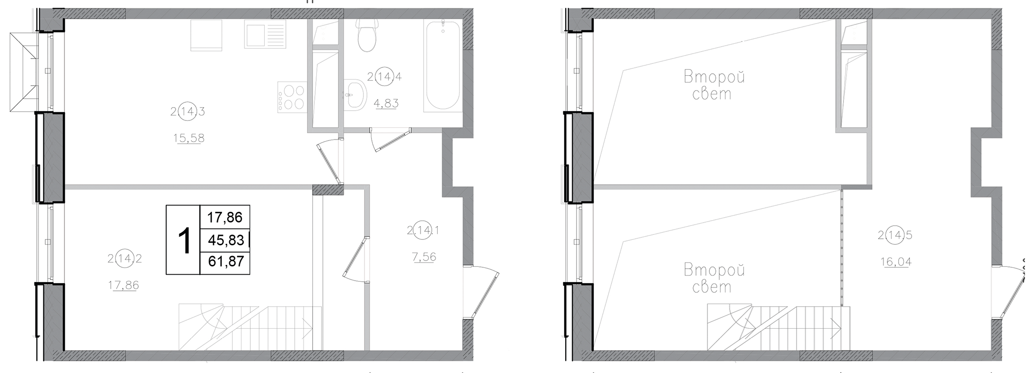 1-комн., 61.87 м², 17/17 этаж, ЖК «Авиатор-2»