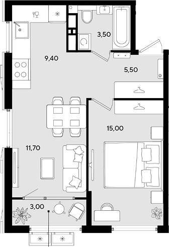 2-комн. квартира, 45.1 м² в ЖК Порто-Ново — фото 2