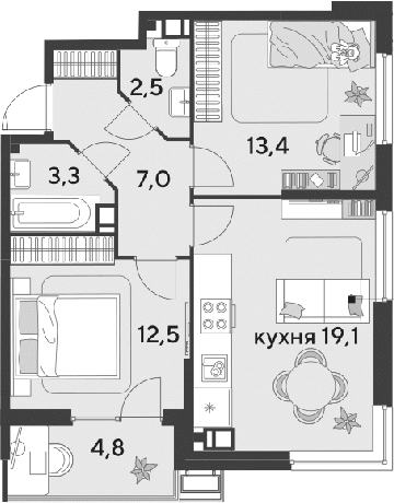 3-комн. квартира, 57.8 м² в ЖК Парк Победы — фото 2