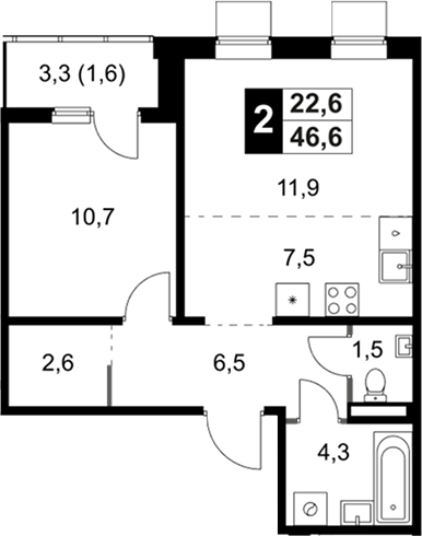 2-комн., 45 м², 13/18 этаж, ЖК «1-й Ясеневский»
