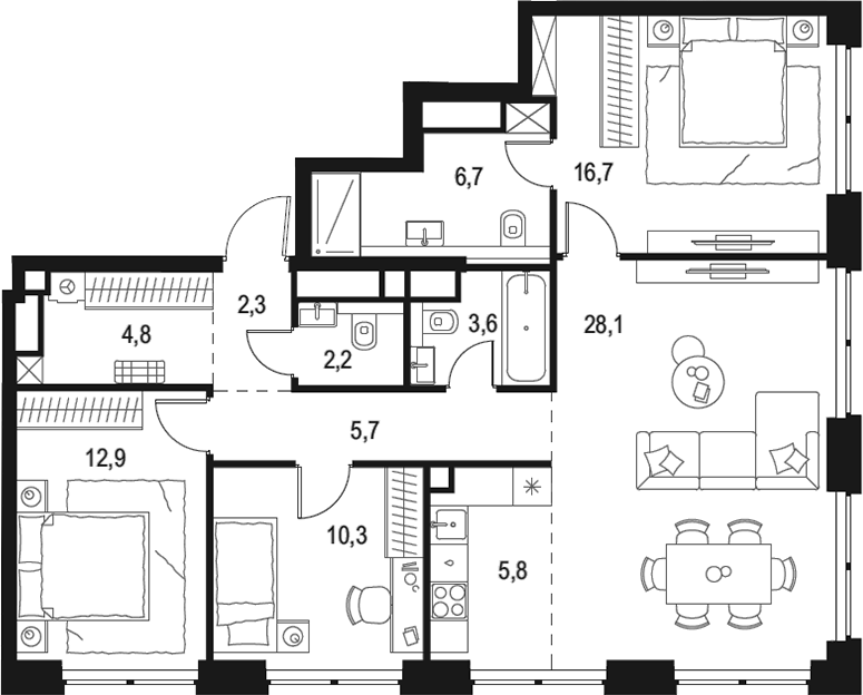 4+ комнаты, 99.1 м², 26/48 этаж, ЖК «Левел Звенигородская»
