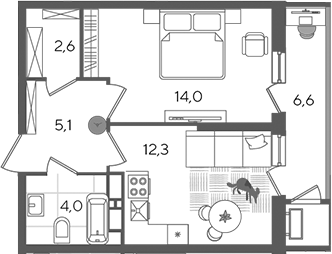 1-комн. квартира, 38 м² в ЖК Рекорд — фото 2