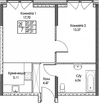 2-комн., 47.21 м², 17/20 этаж, ЖК «ЭВОПАРК Сокольники»