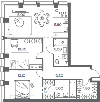 3-комн., 78.2 м², 32/35 этаж, ЖК «Инджой»