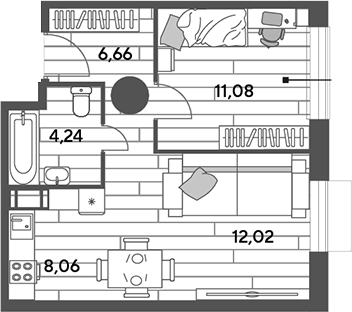 2-комн., 42.06 м², 3/15 этаж, ЖК «Публицист»