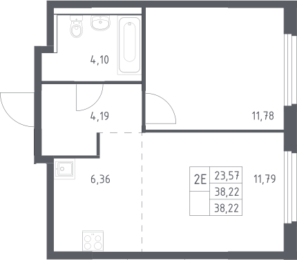 2-комн., 38.22 м², 11/17 этаж, ЖК «Пригород Лесное»
