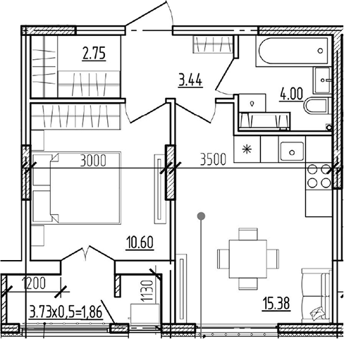 2-комн. квартира, 36.17 м² в ЖК Моренуар — фото 2