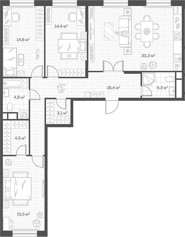 3-комн., 107.9 м², 5/12 этаж, ЖК «Аристов Берег»