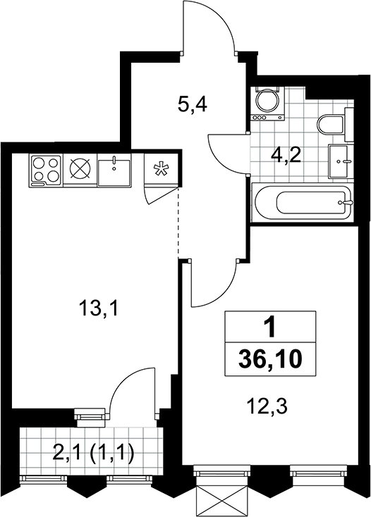 2-комн., 35 м², 15/15 этаж, ЖК «Деснаречье»