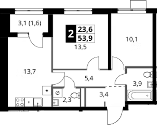 2-комн., 52.3 м², 18/18 этаж, ЖК «1-й Ясеневский»