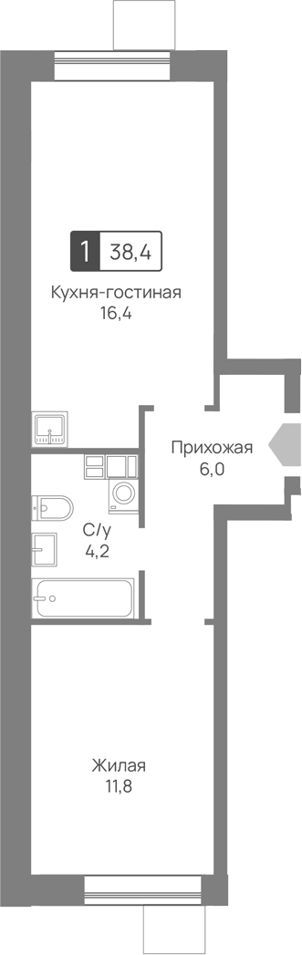 2-комн., 38.4 м², 4/9 этаж, ЖК «Лесная Отрада»