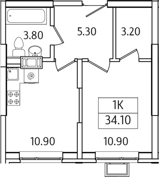 1-комн., 34.1 м², 8/21 этаж, ЖК «Видный Берег 2.0»