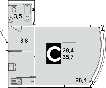 Студия квартира, 35.7 м² в ЖК Самолет — фото 3
