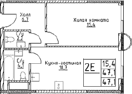 2-комн., 47.1 м², 17/29 этаж, ЖК «Наметкин Тауэр»
