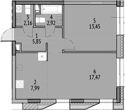 2-комн., 49.84 м², 13/21 этаж, ЖК «N'ICE LOFT»