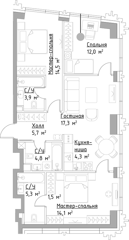 4-комн. Левел Павелецкая Сити