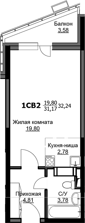 Студия, 31.15 м², 12/17 этаж, ЖК «Соболевка»