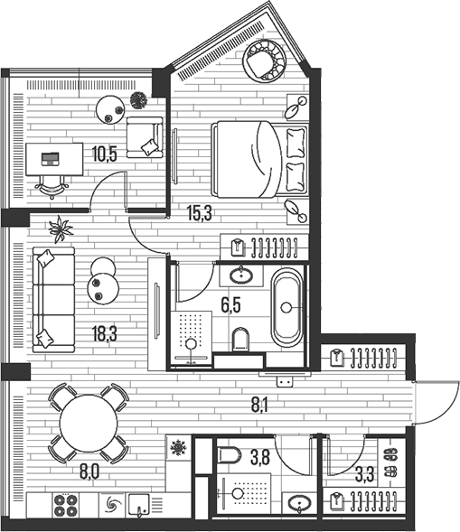 3-комн., 74 м², 30/39 этаж, ЖК «HIGH LIFE»