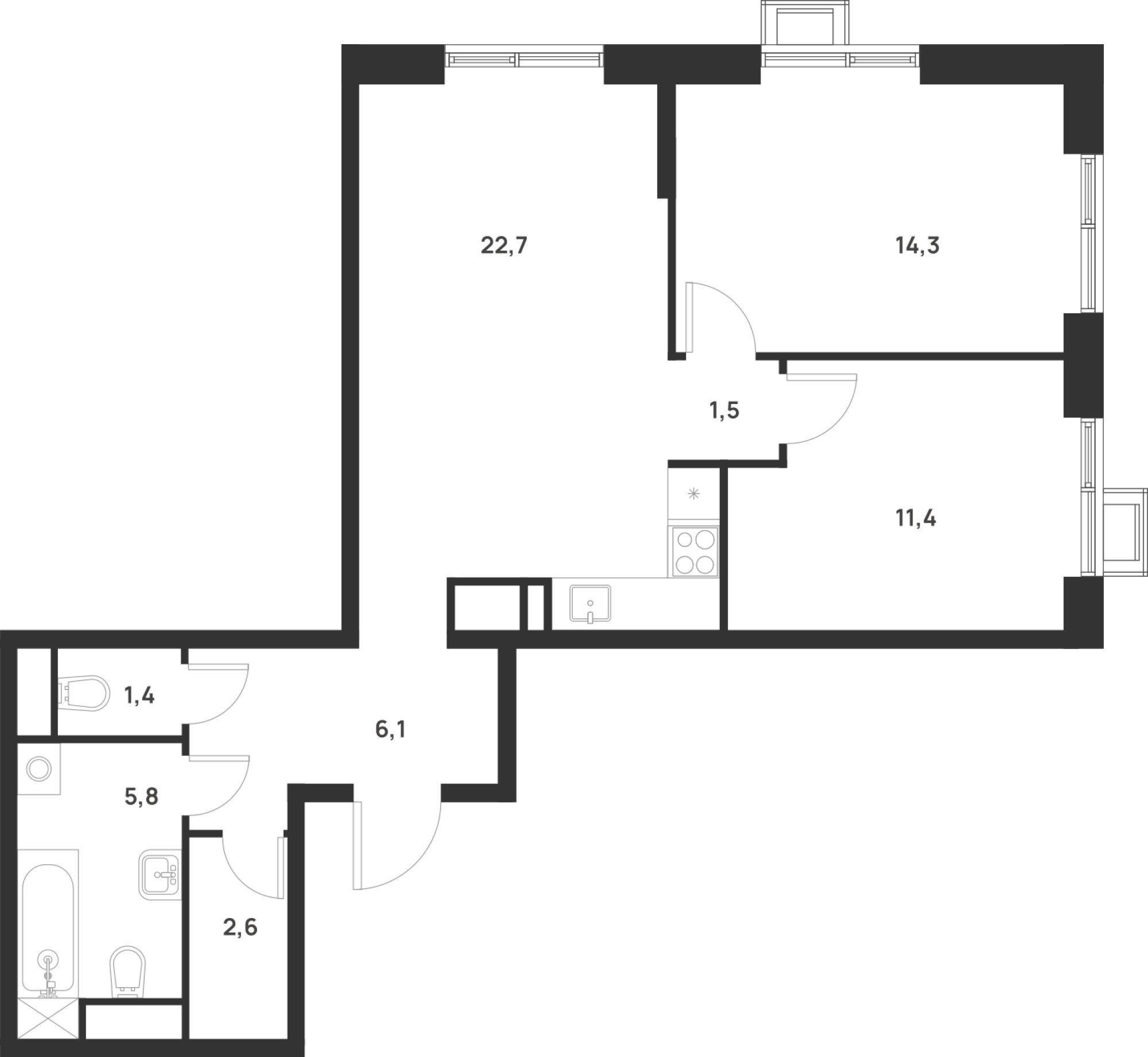 2-комн., 65.8 м², 15/17 этаж, ЖК «Форевиль»