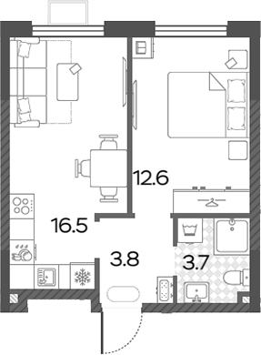 2-комн., 36.6 м², 24/24 этаж, ЖК «Лучи»