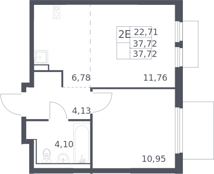 2-комн., 37.72 м², 8/17 этаж, ЖК «Пригород Лесное»