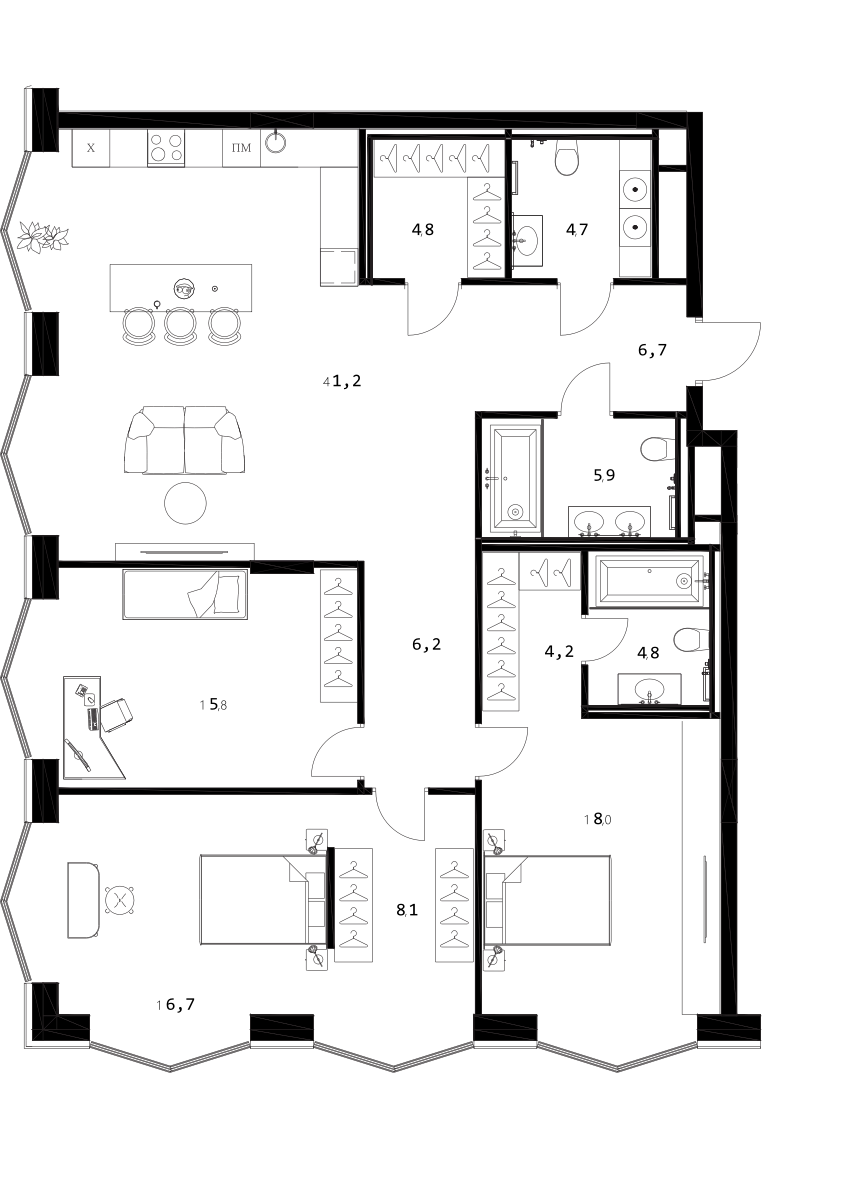 4+ комнаты, 137.1 м², 4/7 этаж, ЖК «A. Residence»