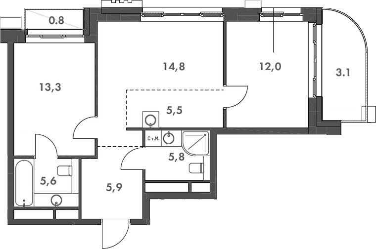 3-комн., 62.9 м², 15/19 этаж, ЖК «Родина Парк»