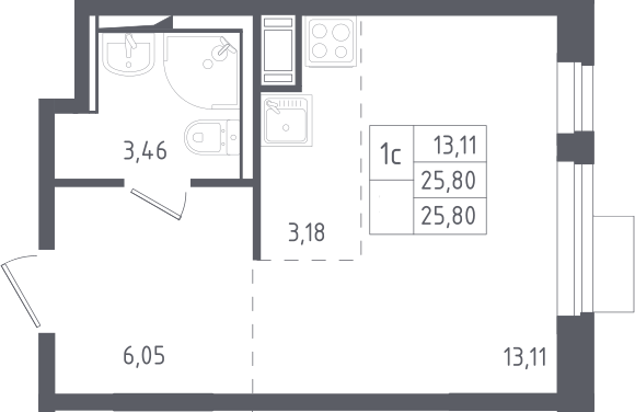 Студия, 25.8 м², 2/12 этаж, ЖК «Пятницкие Луга»