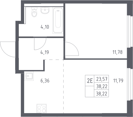 2-комн., 38.22 м², 9/17 этаж, ЖК «Пригород Лесное»