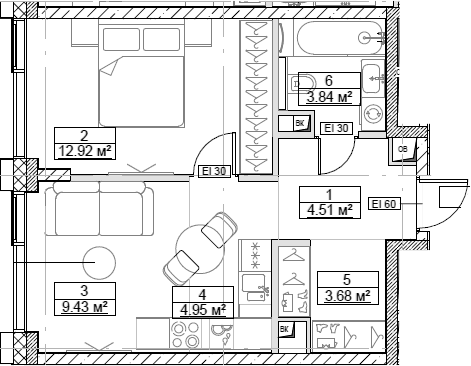 2-комн., 39.33 м², 13/26 этаж, ЖК «Сити Бэй»
