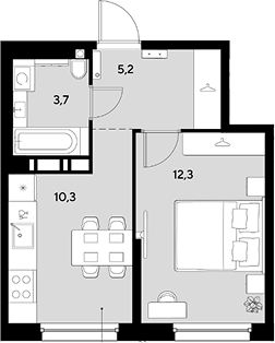 1-комн., 31.5 м², 11/18 этаж, ЖК «Грейд»