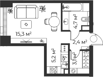 Студия, 30.6 м², 18/71 этаж, ЖК «Веер»