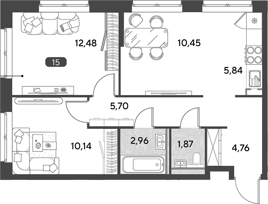 3-комн., 54.2 м², 3/25 этаж, ЖК «Космопарк»