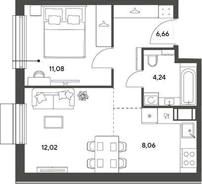 2-комн., 42.06 м², 6/14 этаж, ЖК «Публицист»